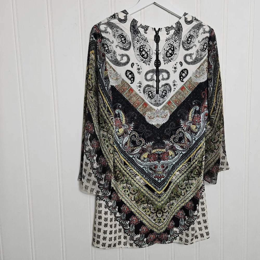Alice + Olivia Dress Womens Size XS Beaded Paisley Multi Color Long Sleeve